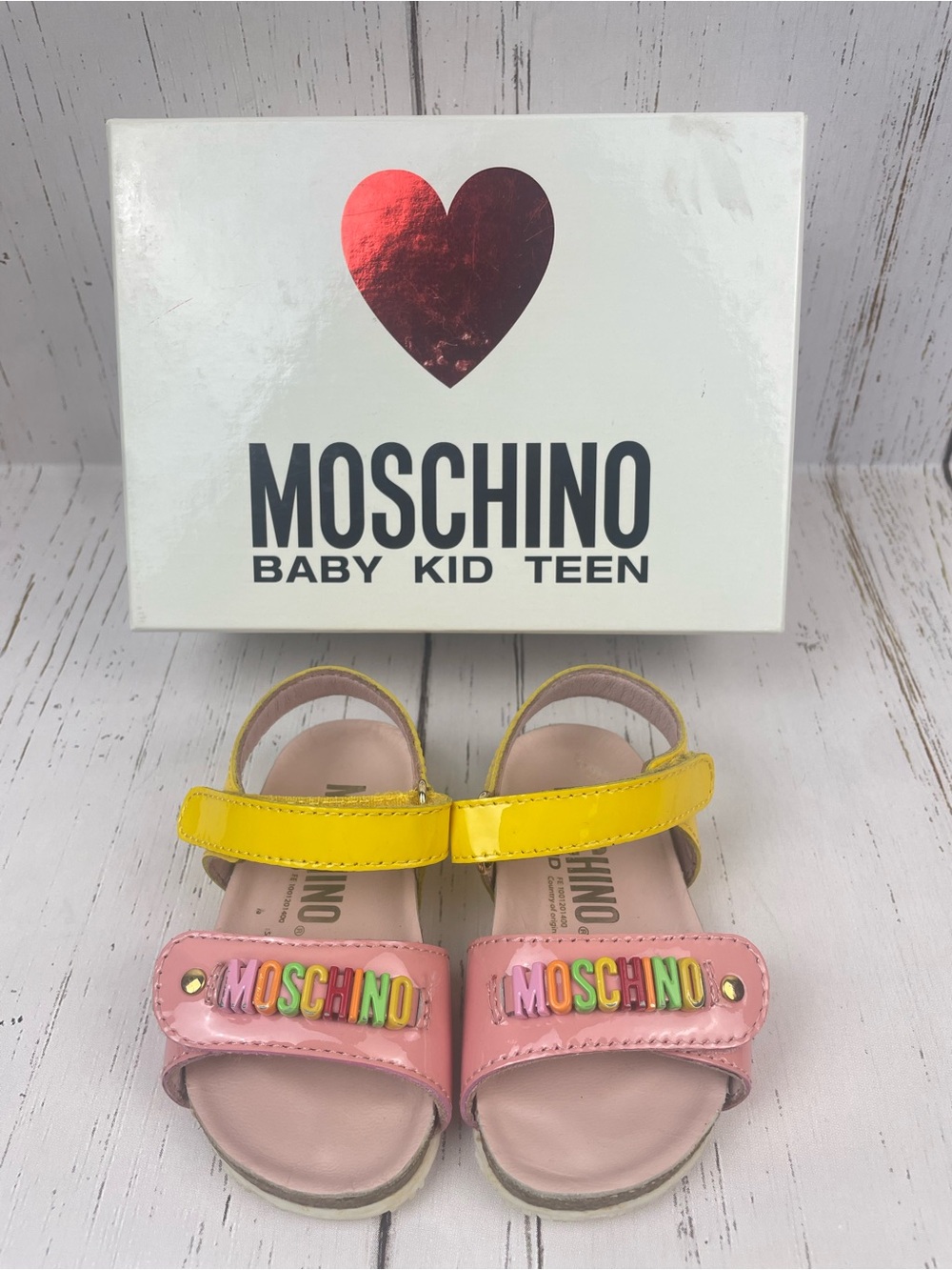 Moschino Vernice Patent Leather Rosa-Giallo Toddler Sandals